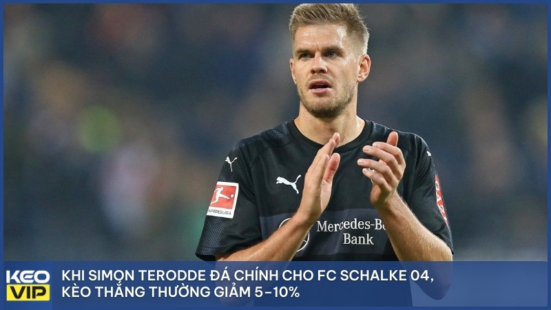 Khi Simon Terodde đá chính cho FC Schalke 04, kèo thắng thường giảm 5–10%